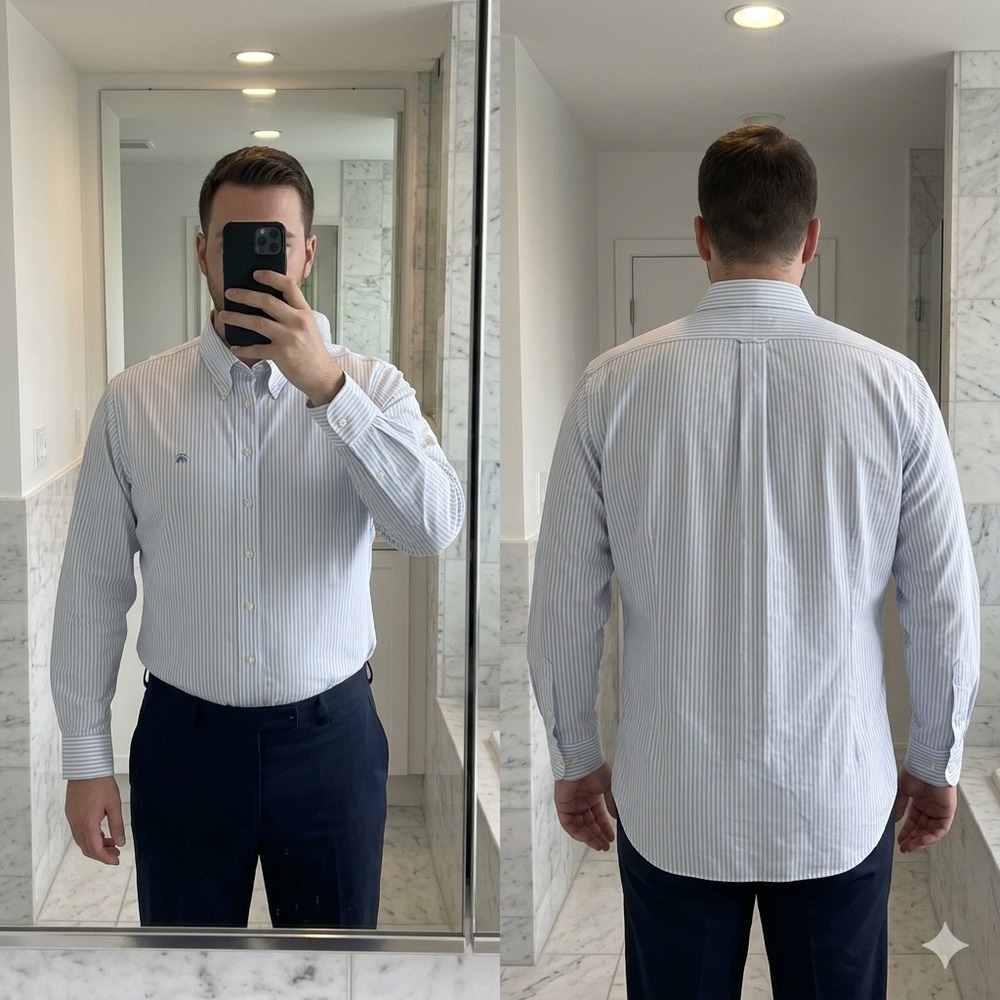 Brooks Brothers Milano Fit XL Men's Shirt Non-Iron Stretch Blue White Stripe